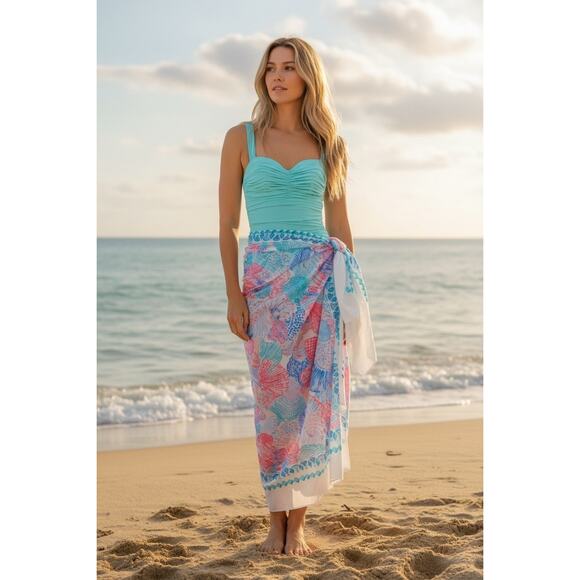 Lilly Pulitzer Pareo Sarong Wrap Roar of the‎ Seas Women Rectangle Scarf Coverup